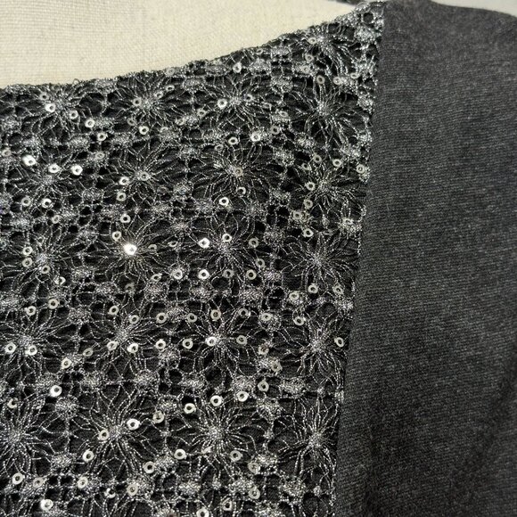 Chico's Sheath Dress Sz 3/16 Silver Metallic Sequin Embroidered Panel Sleeveless - Picture 6 of 8